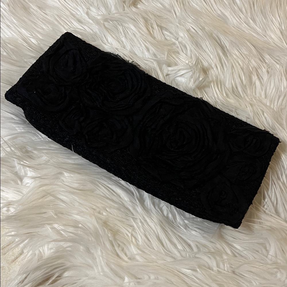 Black St. John Evening Clutch with Floral Design